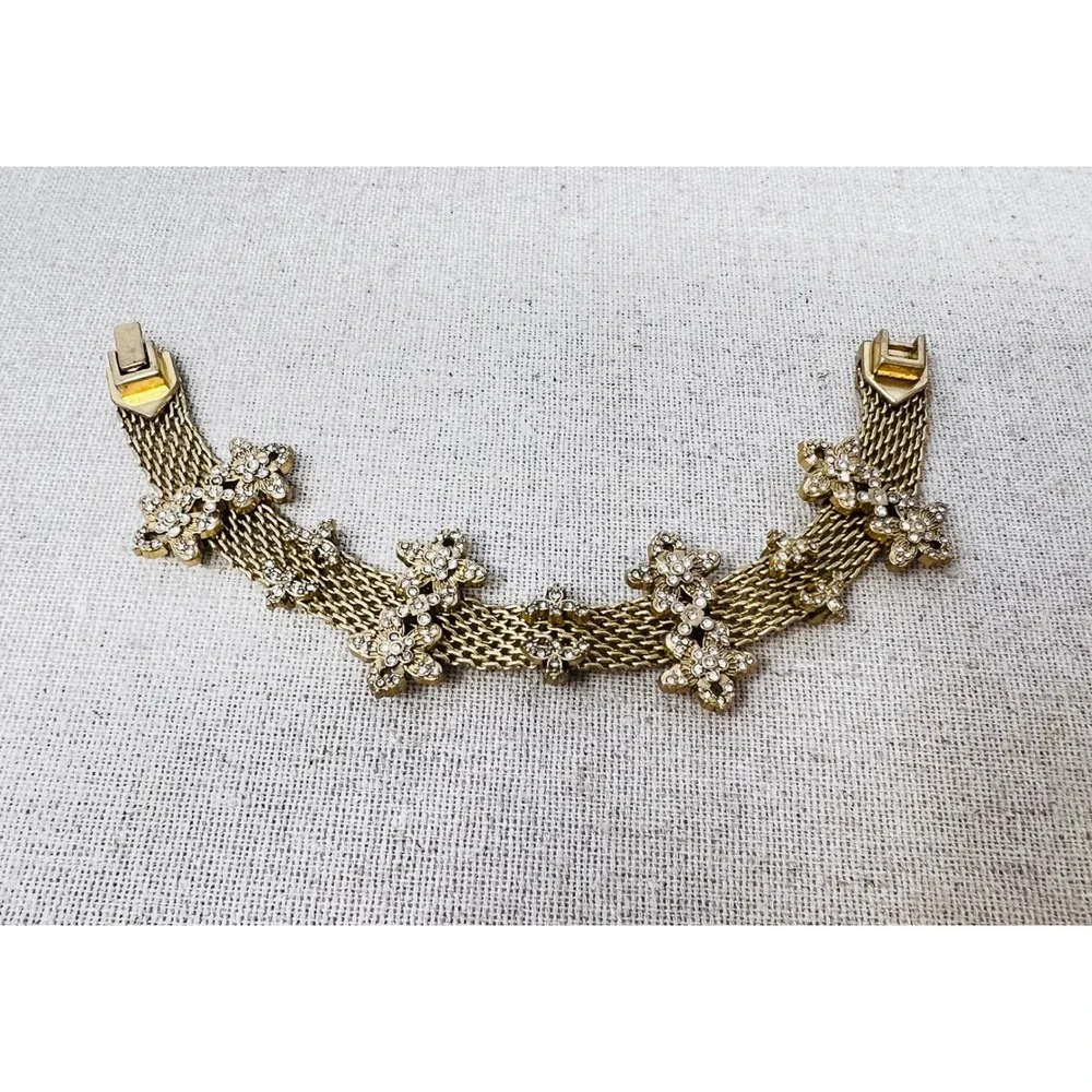 Cabi Bon Vivant Gold Tone Crystal Floral Convertible Necklace Bracelet